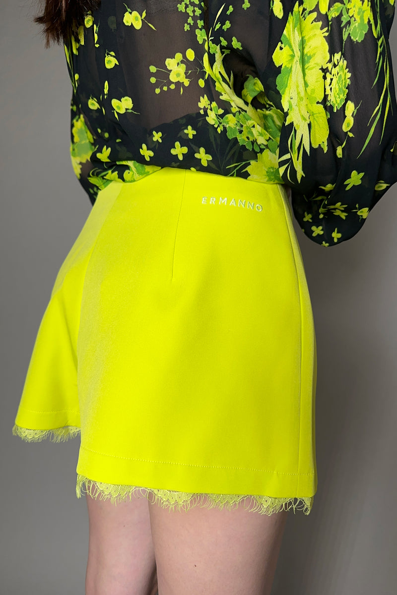 Ermanno Scervino Firenze Skort with Lace Detail in Neon Green