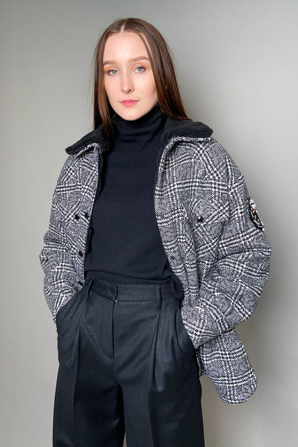 Ermanno Scervino Firenze Check Print Puffer Shirt-Jacket with Subtle Sparkle