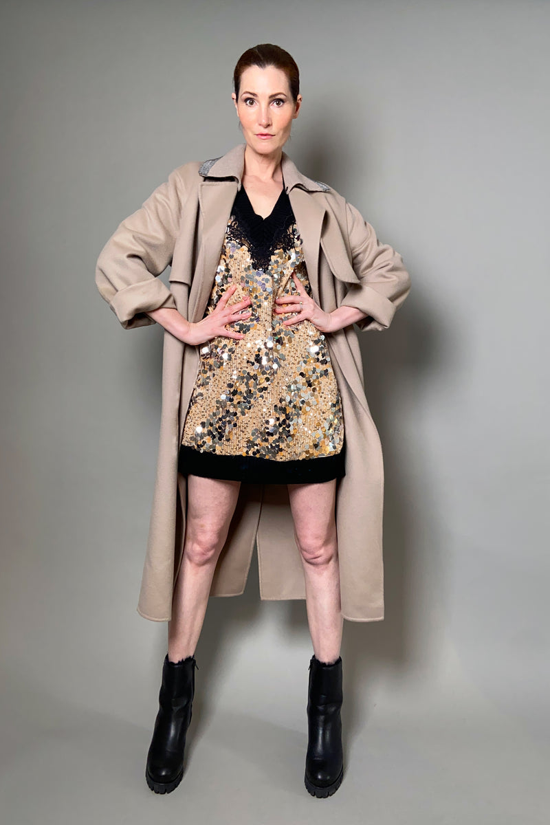 Ermanno Scervino Firenze Sequin Adorned Knit Dress in Black and Beige