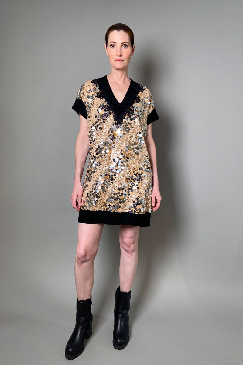 Ermanno Scervino Firenze Sequin Adorned Knit Dress in Black and Beige