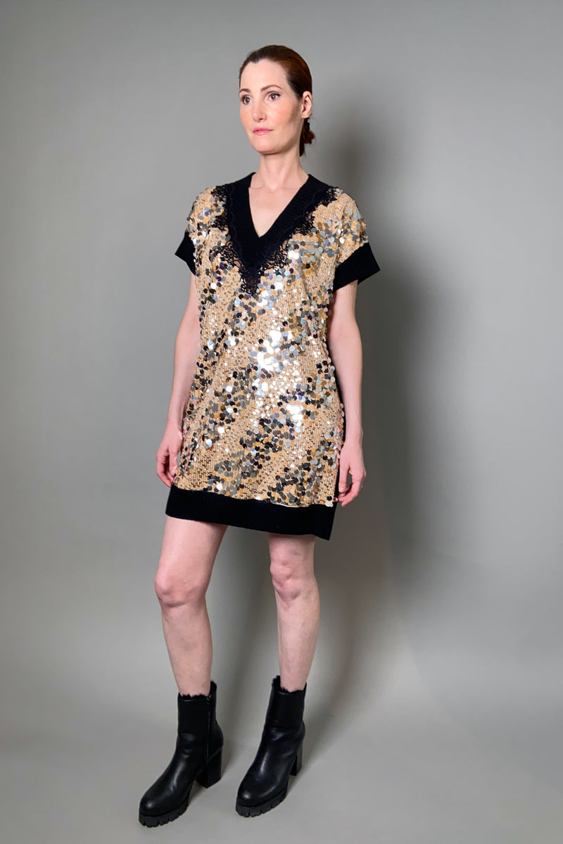 Ermanno Scervino Firenze Sequin Adorned Knit Dress in Black and Beige