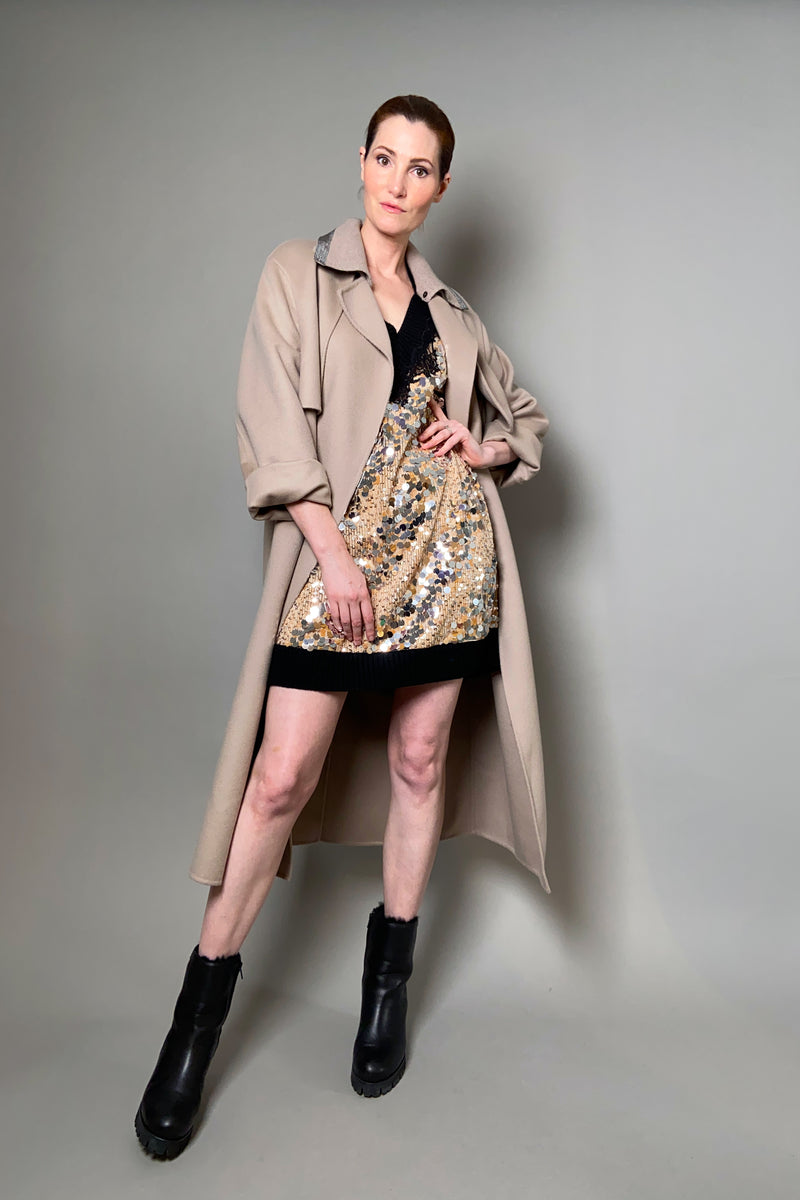 Ermanno Scervino Firenze Sequin Adorned Knit Dress in Black and Beige