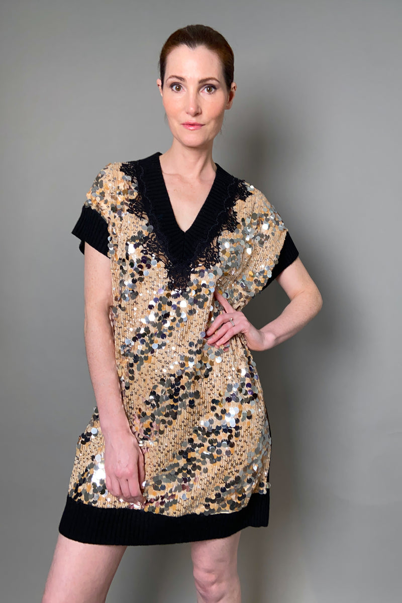 Ermanno Scervino Firenze Sequin Adorned Knit Dress in Black and Beige