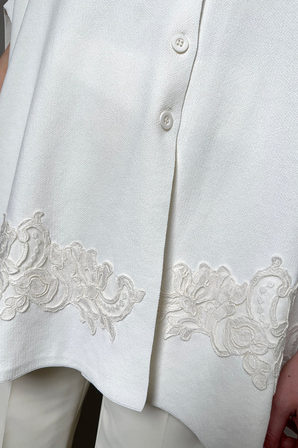 Ermanno Scervino Firenze Knit Cape with Lace Detail in White