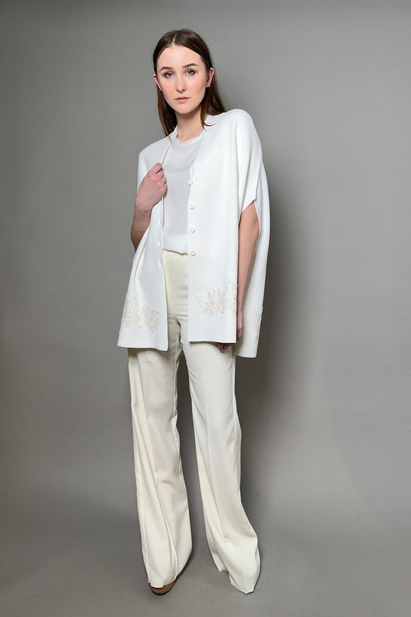 Ermanno Scervino Firenze Knit Cape with Lace Detail in White