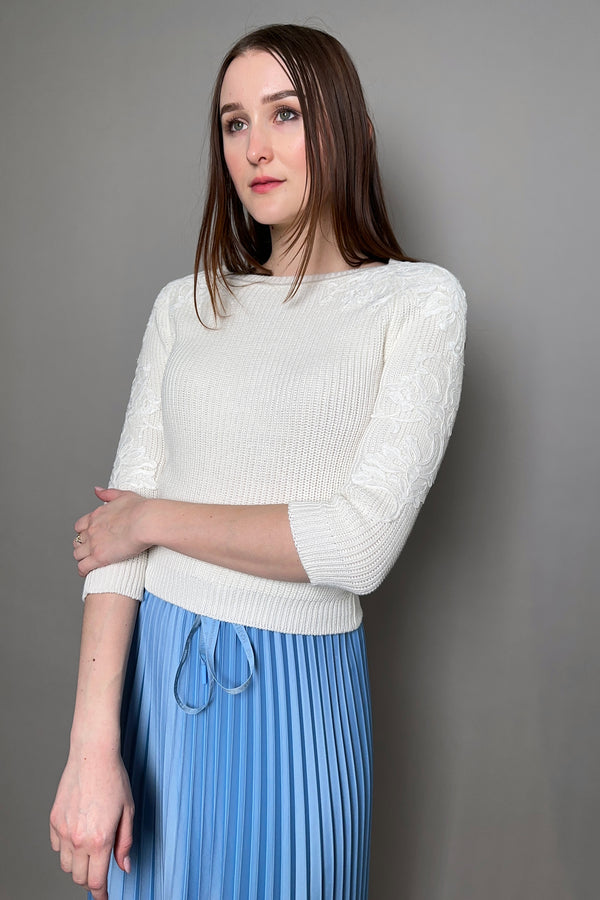Ermanno Scervino Firenze Knit Top with Lace Appliqué in Cream