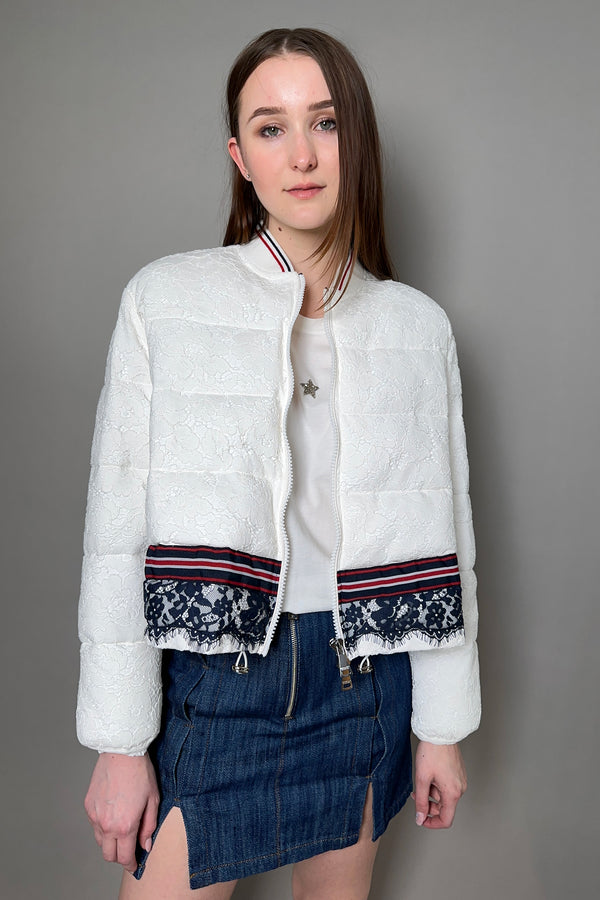 Ermanno Scervino Firenze Padded Lace Jacket with Stripe Detail in Cream