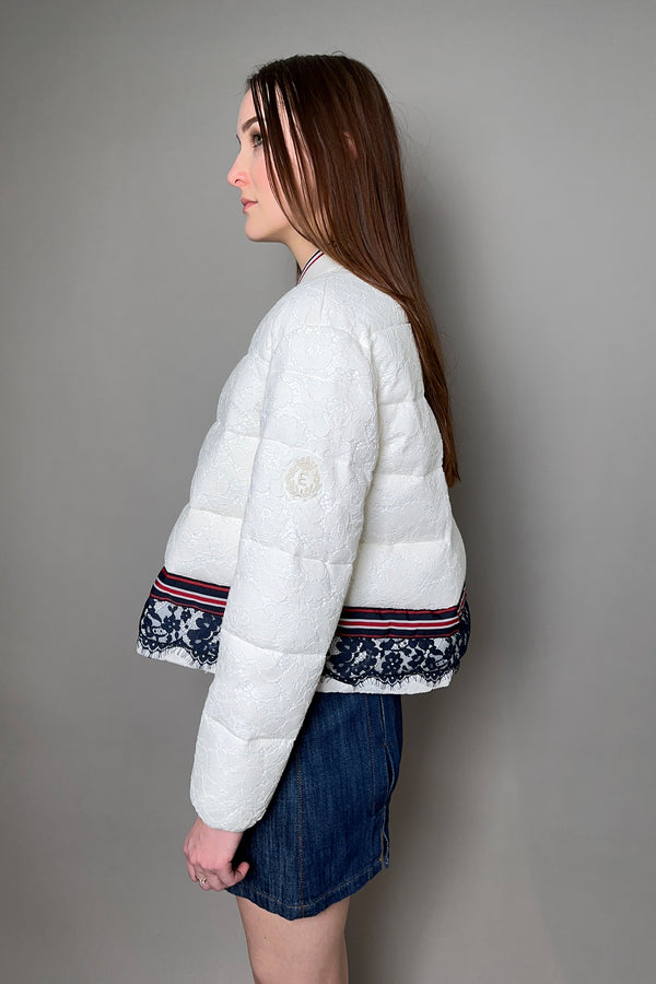 Ermanno Scervino Firenze Padded Lace Jacket with Stripe Detail in Cream