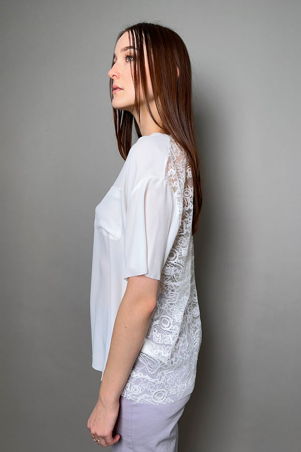 Ermanno Scervino Firenze Silk T-Shirt with Transparent Lace Back in White