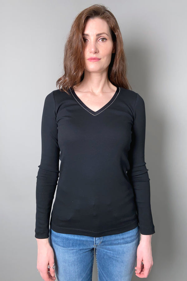 Fabiana Filippi Black Jersey V-Neck Shirt