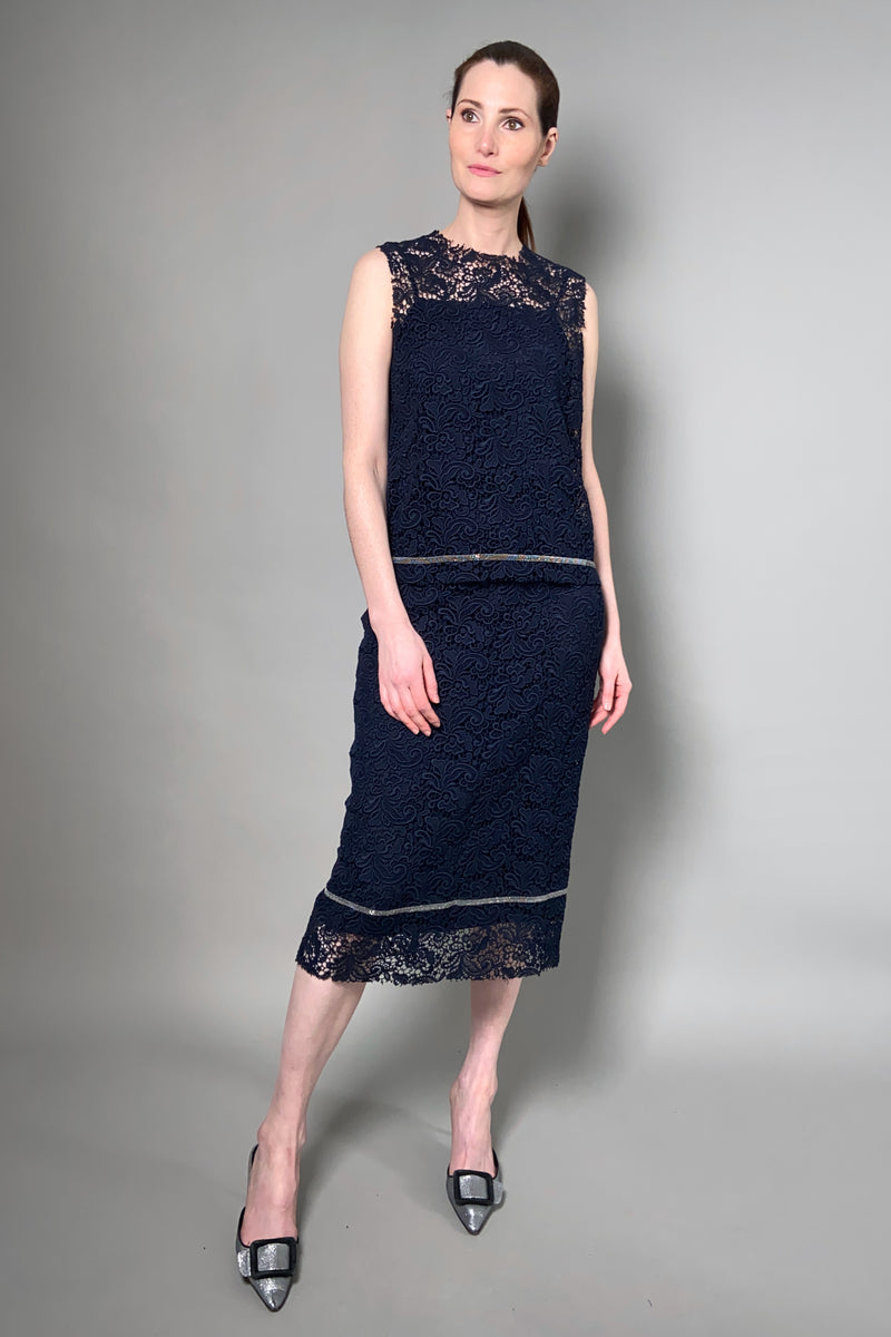 Fabiana Filippi Lined Macrame Skirt in Navy