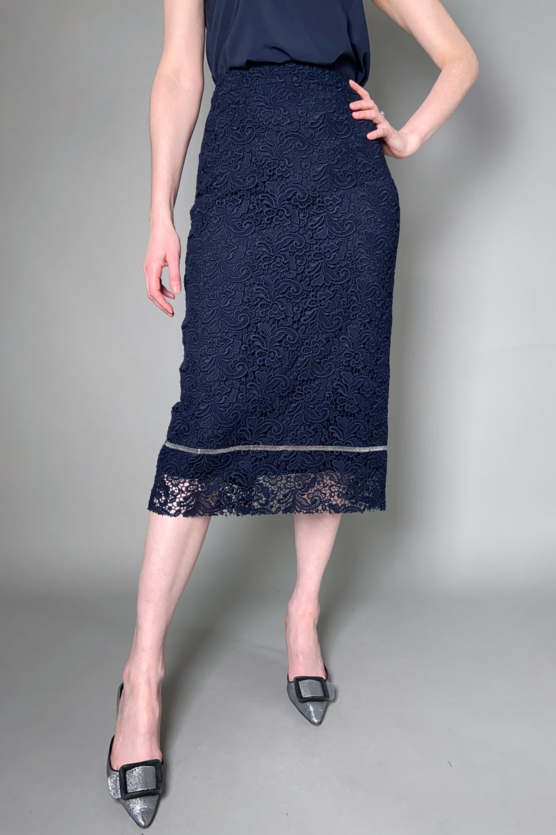 Fabiana Filippi Lined Macrame Skirt in Navy