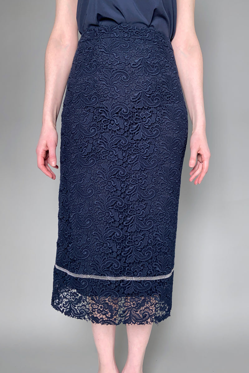 Fabiana Filippi Lined Macrame Skirt in Navy