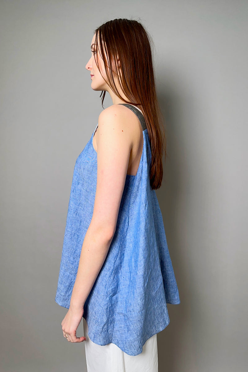 Fabiana Filippi Linen Trapeze Top with Brilliant Straps in light "Blue Jeans"