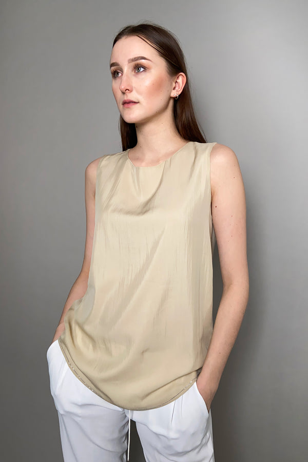 Fabiana Filippi Silk Tank Top with Brilliant Beading Hem in Gold Beige