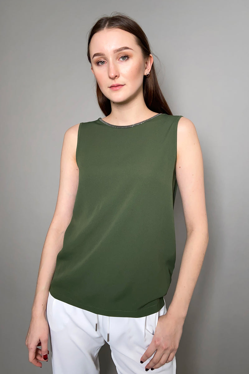 Fabiana Filippi Tank Top with Brilliant Neck in Moss