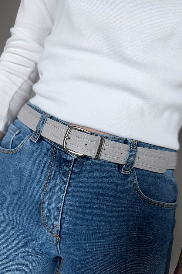 Fabiana Filippi Leather Belt with Brilliant Detail in Rock