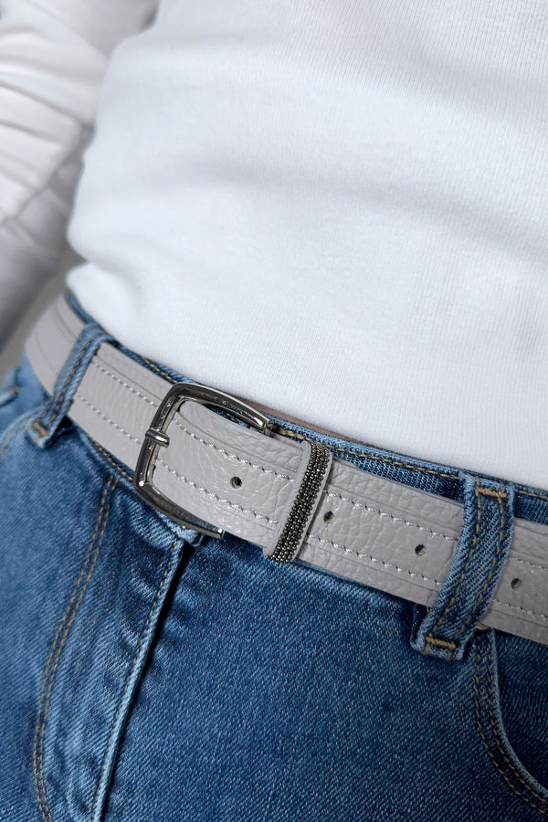 Fabiana Filippi Leather Belt with Brilliant Detail in Rock