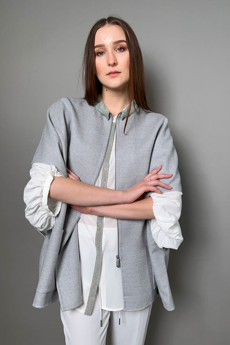 Fabiana Filippi Wool Silk Cape with Brilliant Collar in Grey