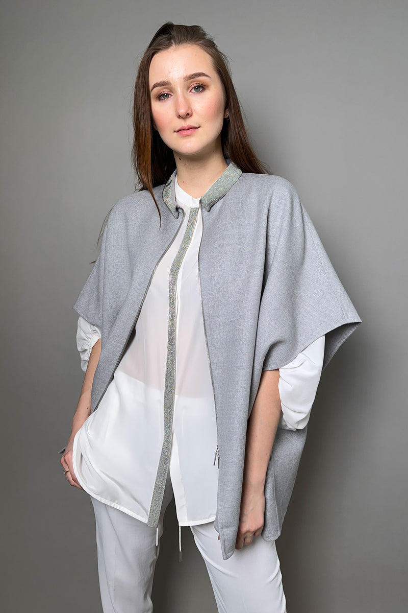 Fabiana Filippi Wool Silk Cape with Brilliant Collar in Grey
