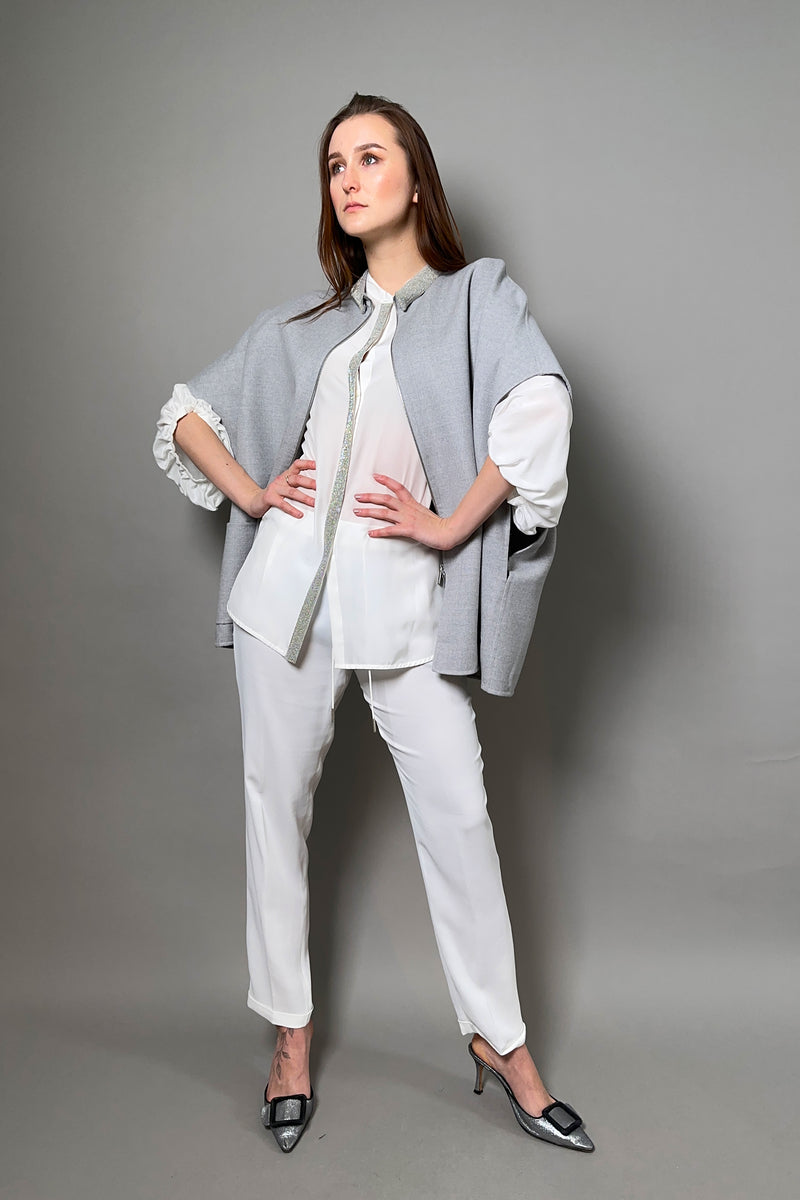Fabiana Filippi Wool Silk Cape with Brilliant Collar in Grey