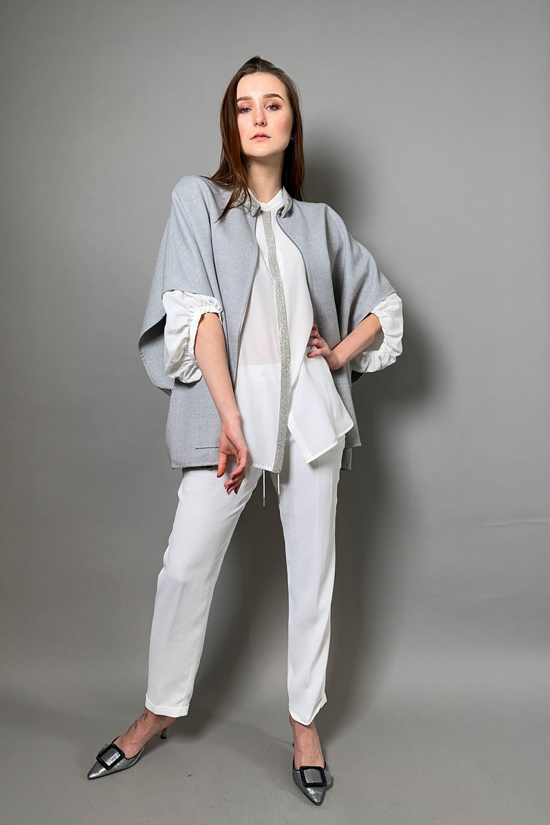 Fabiana Filippi Wool Silk Cape with Brilliant Collar in Grey