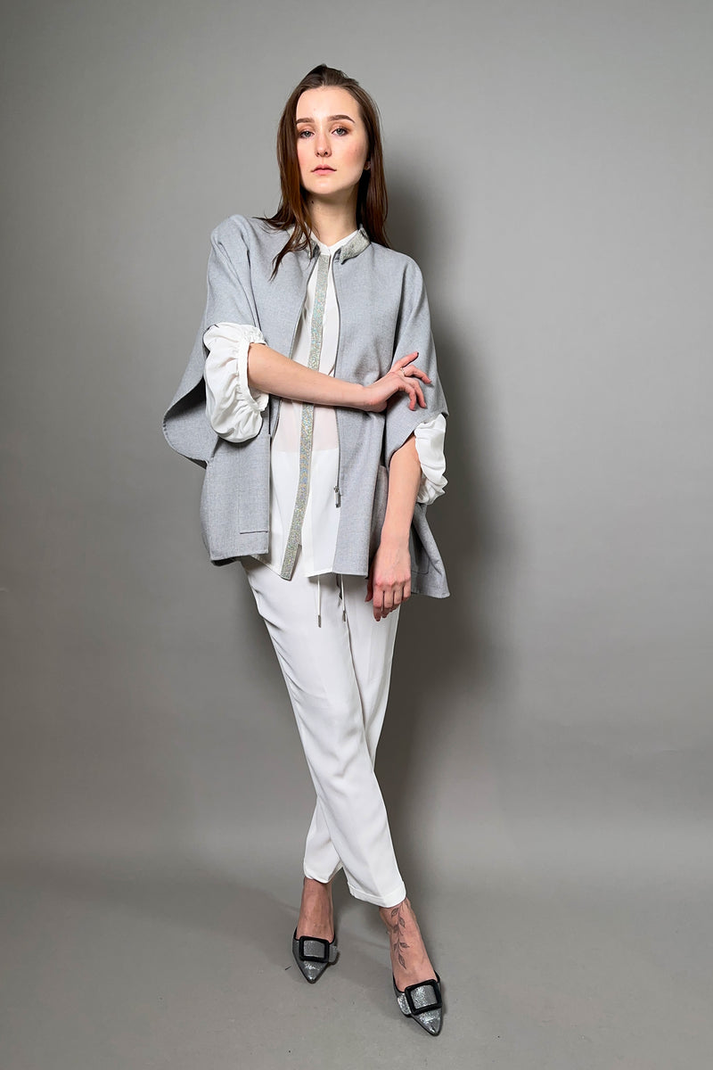 Fabiana Filippi Wool Silk Cape with Brilliant Collar in Grey