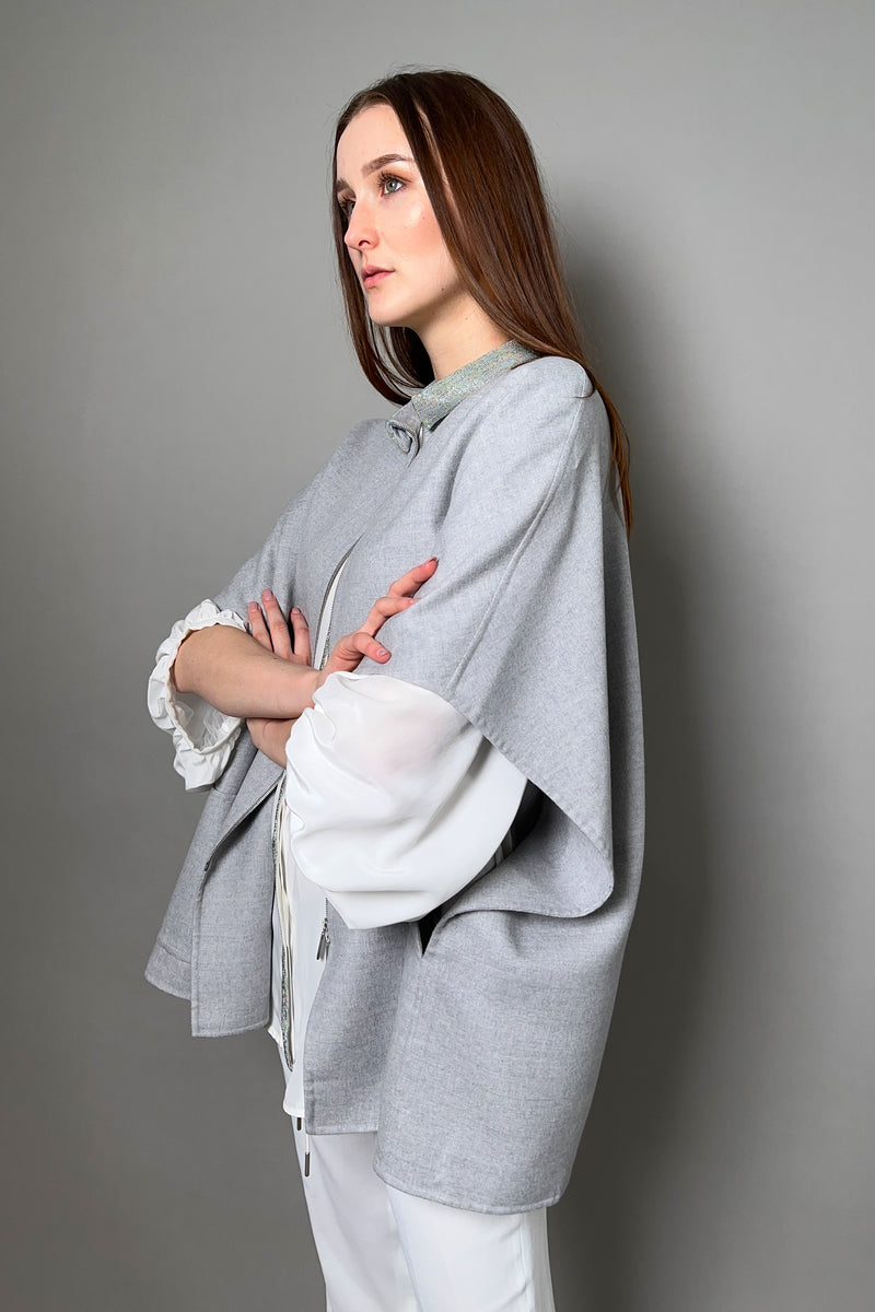 Fabiana Filippi Wool Silk Cape with Brilliant Collar in Grey