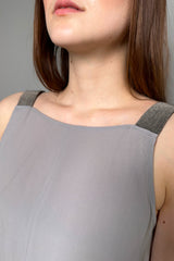 Fabiana Filippi Silk Crepe Trapeze Top with Brilliant Straps in Grey
