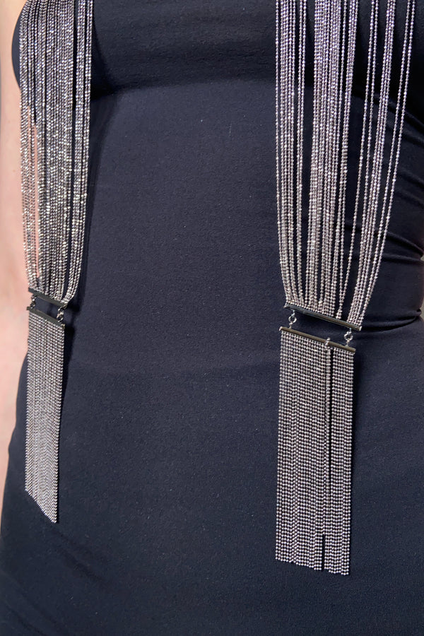 Fabiana Filippi Brilliant Scarf Necklace in Gun Metal