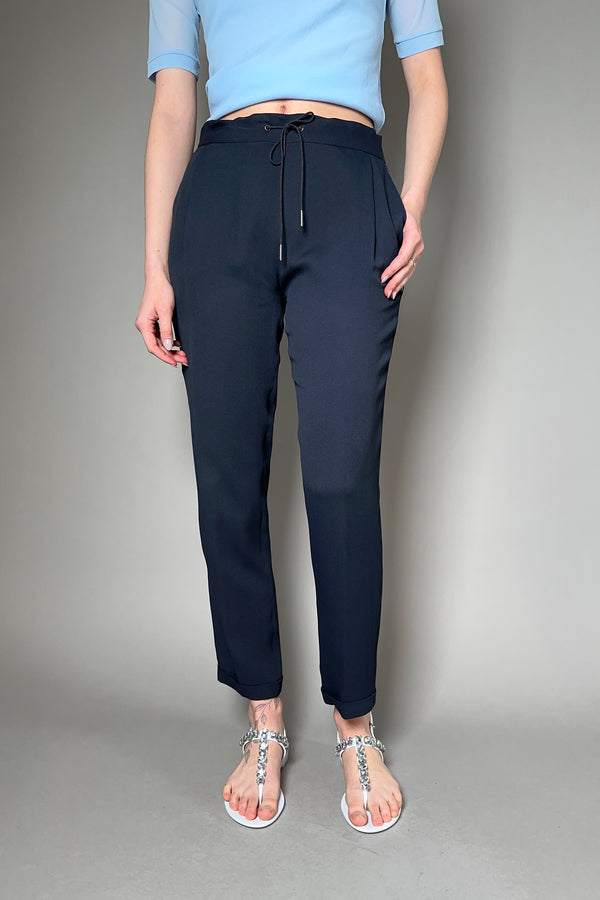 Fabiana Filippi Silk Crepe Jogger Pants with Brilliant Beading in Ink Blue