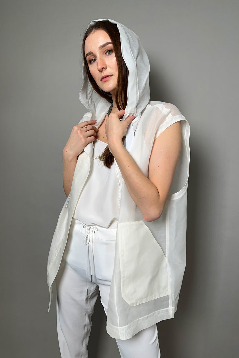 Fabiana Filippi Organza Hooded Vest with Brilliant Drawstring in White