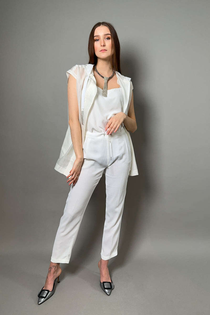 Fabiana Filippi Organza Hooded Vest with Brilliant Drawstring in White