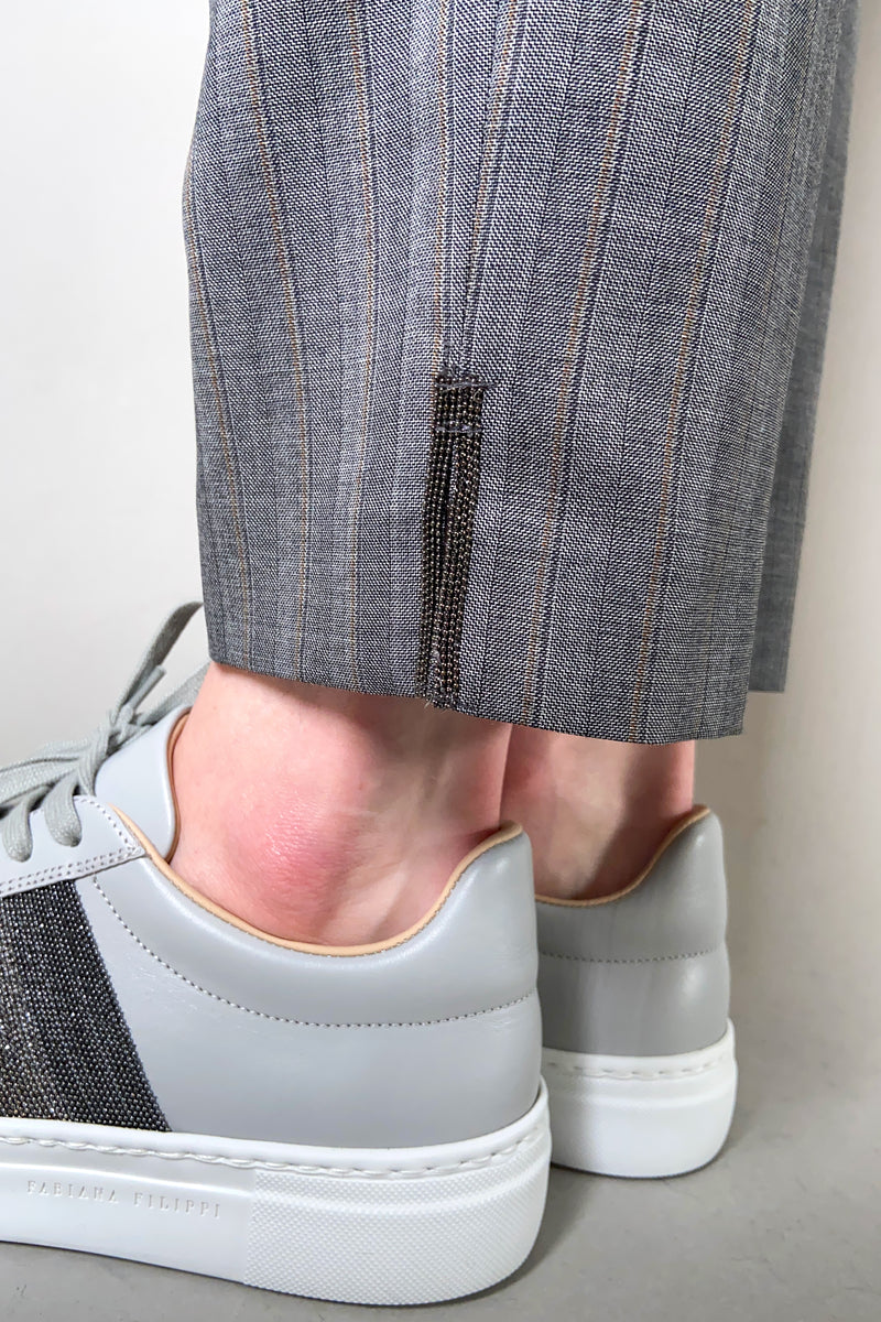 Fabiana Filippi Striped Drawstring Trousers in Grey and Cognac