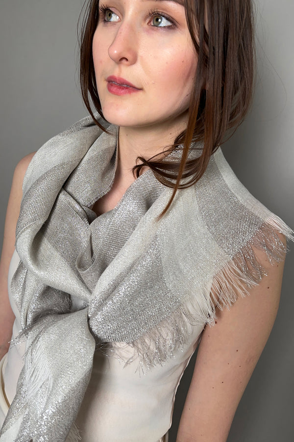 Fabiana Filippi Lurex Fringe Scarf in Light and Dark Beige