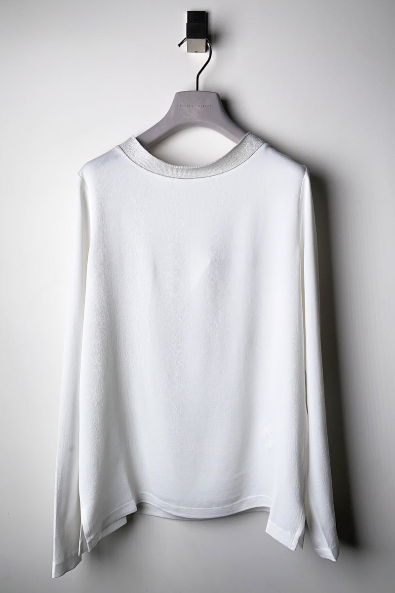 Fabiana Filippi White Silk Shirt with Sparkly Lurex Collar