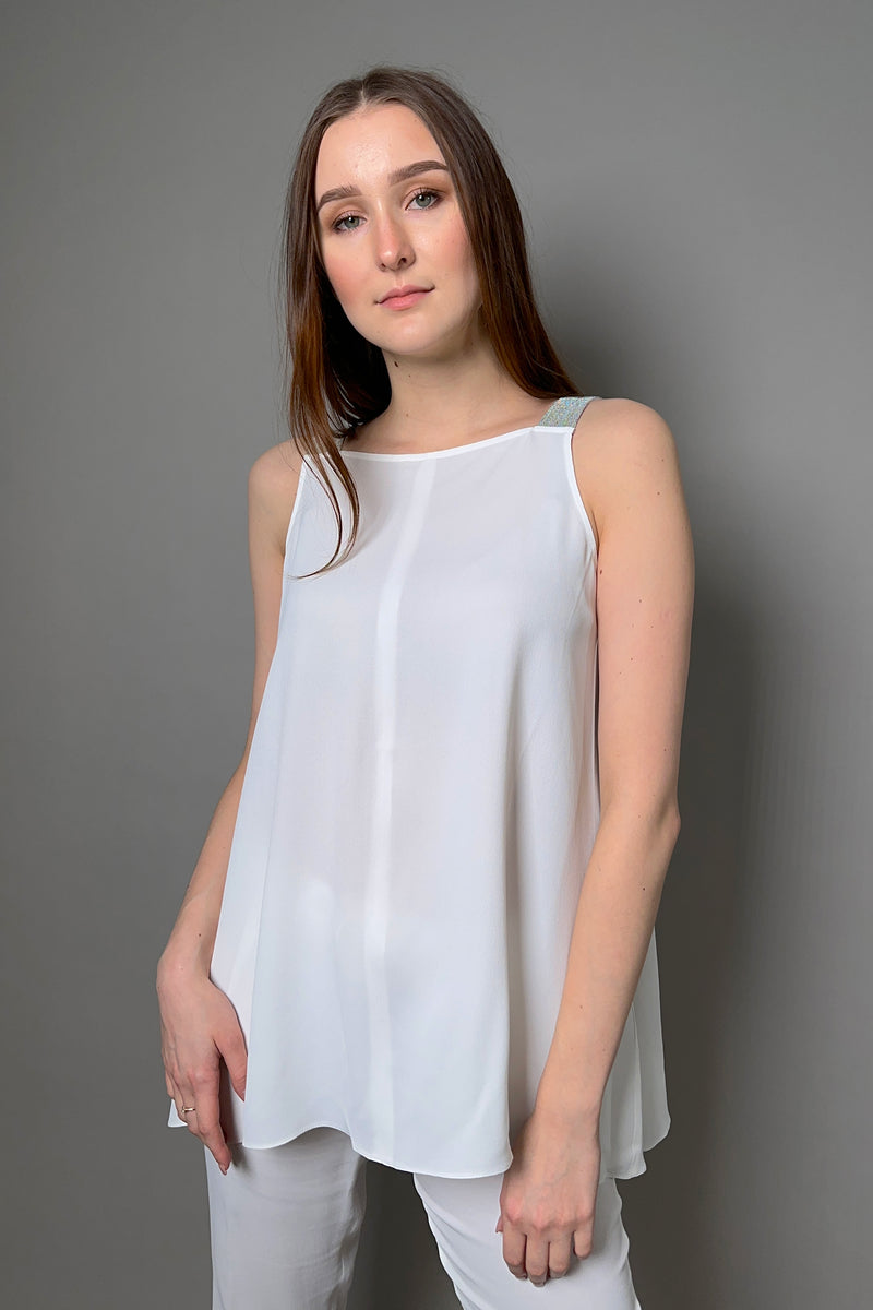 Fabiana Filippi Silk Crepe Trapeze Top with Brilliant Straps in White