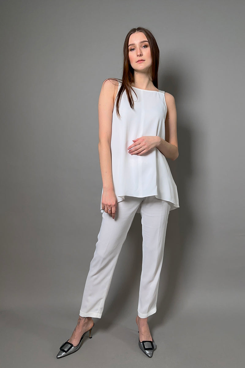 Fabiana Filippi Silk Crepe Trapeze Top with Brilliant Straps in White