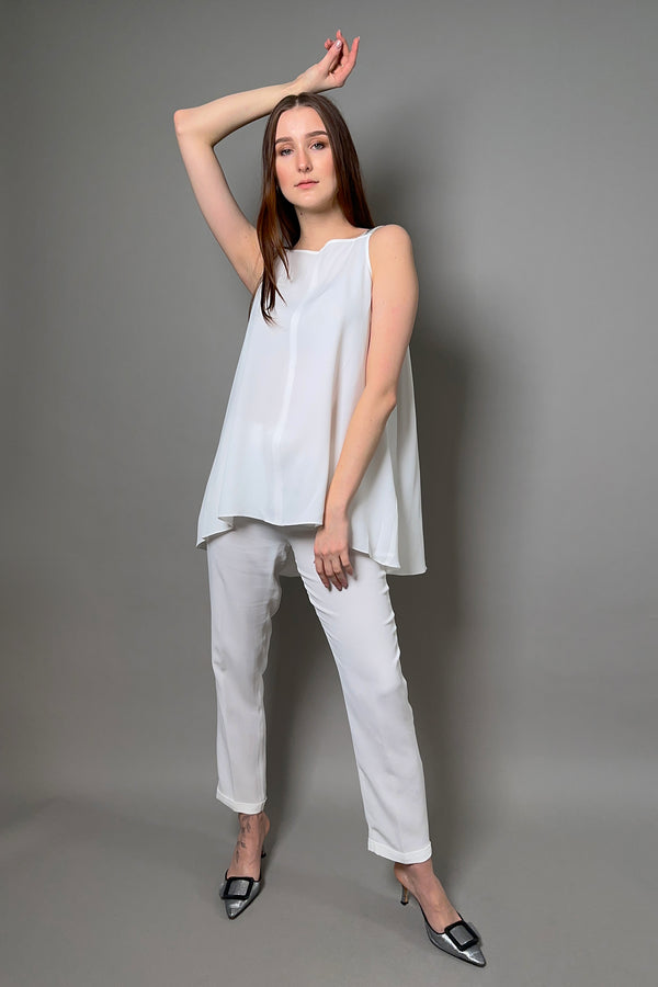 Fabiana Filippi Silk Crepe Trapeze Top with Brilliant Straps in White