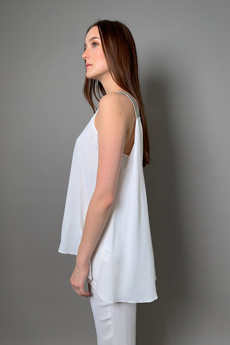 Fabiana Filippi Silk Crepe Trapeze Top with Brilliant Straps in White