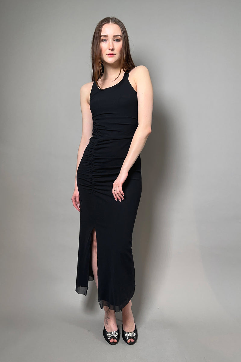 Fuzzi Ruched Tulle Dress in Black