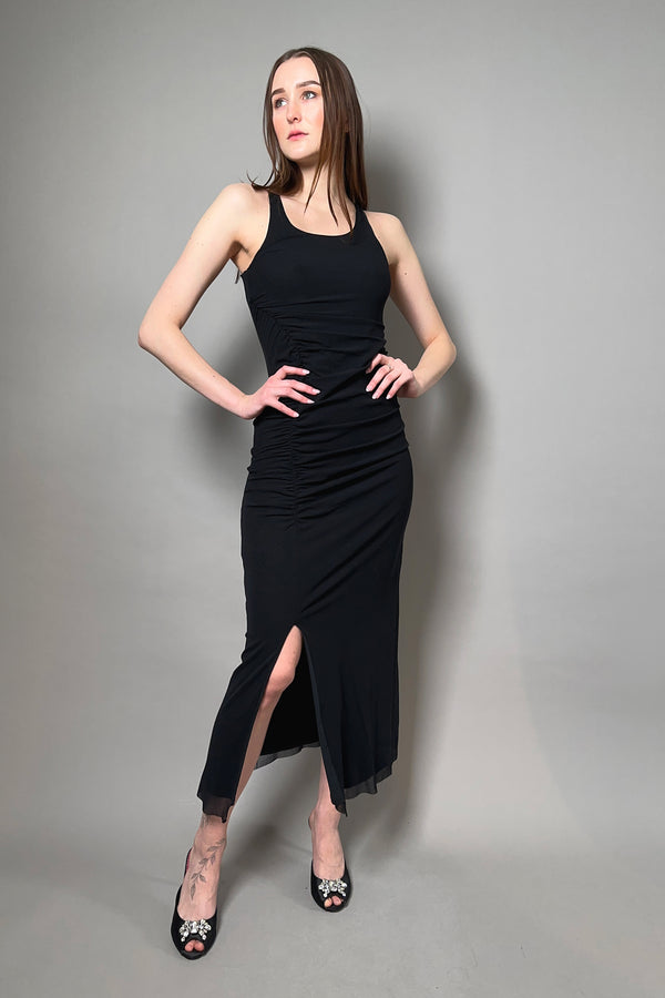 Fuzzi Ruched Tulle Dress in Black