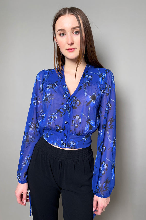 Fuzzi Patterned Tulle Cardigan top in Floral Midnight Blue