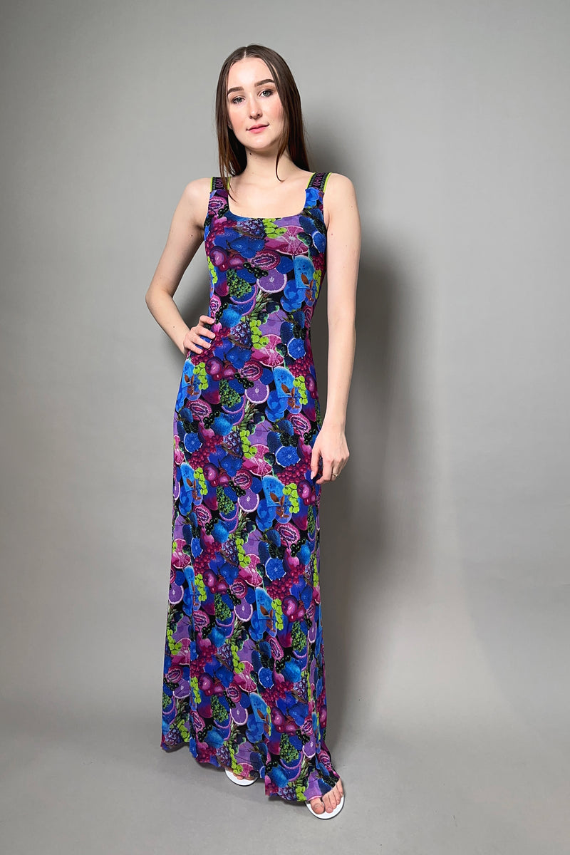 Fuzzi Tulle Dress with Aztec Detail in Pink and Blue Fruit Print