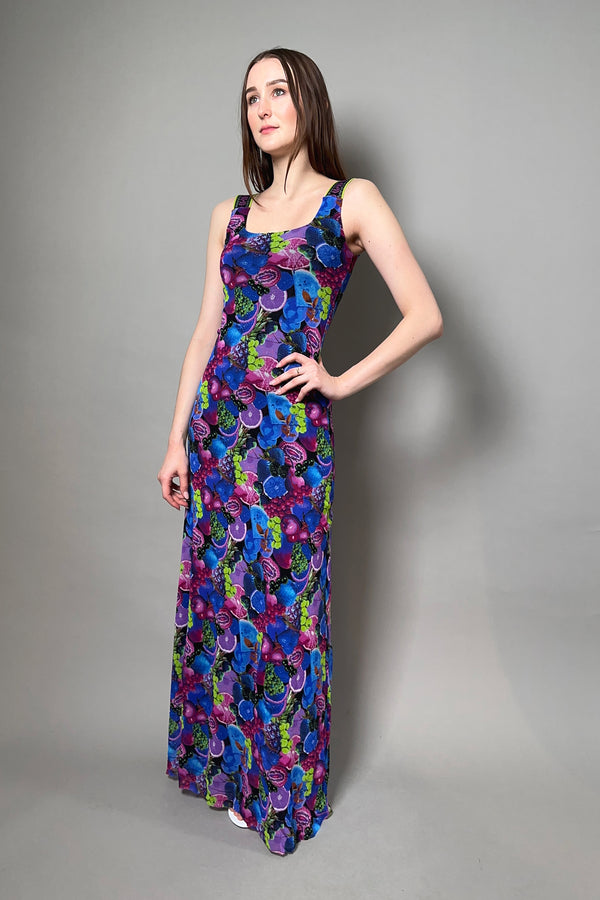 Fuzzi Tulle Dress with Aztec Detail in Pink and Blue Fruit Print