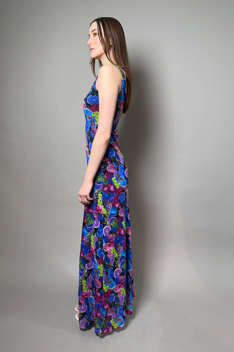Fuzzi Tulle Dress with Aztec Detail in Pink and Blue Fruit Print