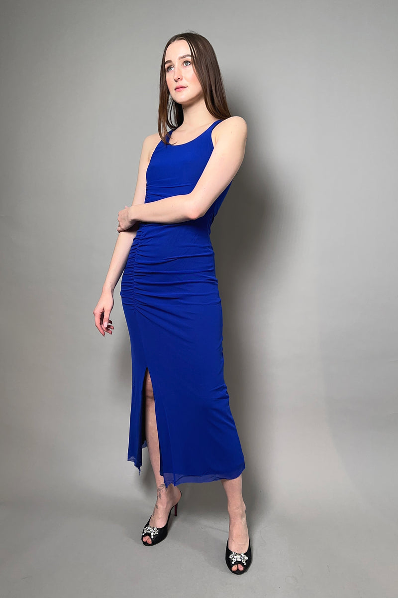 Fuzzi Ruched Tulle Dress in Royal Blue