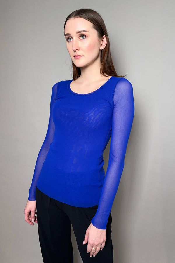 Fuzzi Long Sleeve Tulle Top in Royal Blue