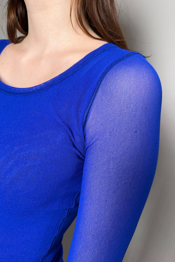 Fuzzi Long Sleeve Tulle Top in Royal Blue