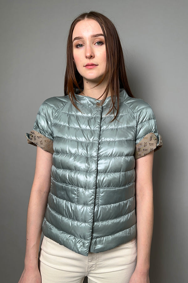 Herno New Arrivals Short Sleeve Jacket with Monogram in Pale Aqua - Ashia Mode